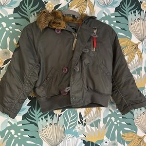 Y2K Vintage alpha industries‎ youth 4/5 bomber jacket faux fur Military Coat